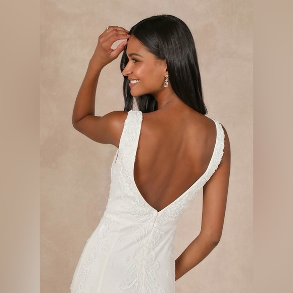 NWT Lulus Passionate Romance White Beaded Sequin Mermaid Maxi Wedding Dress SM - Picture 4 of 12